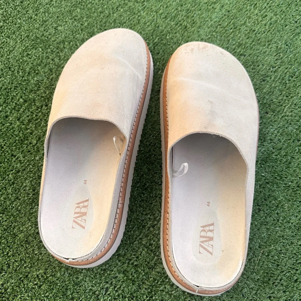 Zara Beige Suede Slip-On Sandals